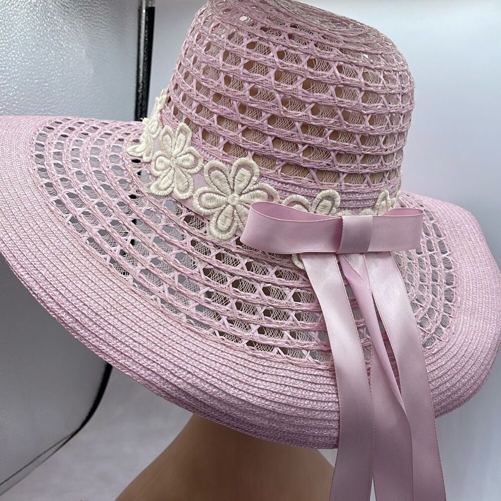 Vintage 80’s pink sun hat. Boho festival beach tropical - Picture 3 of 12